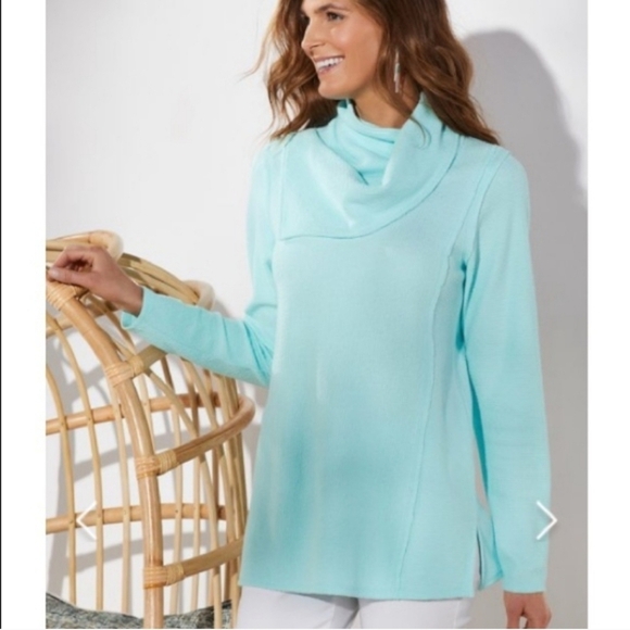 Soft Surroundings Playa Pullover Cowl Neck Sweater in Enamel Blue Size Medium - Picture 8 of 8